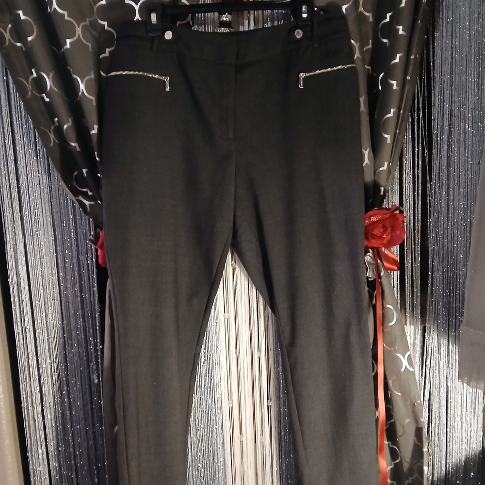 Calvin Klein Charcoal Trousers with Silver Zipper Accents